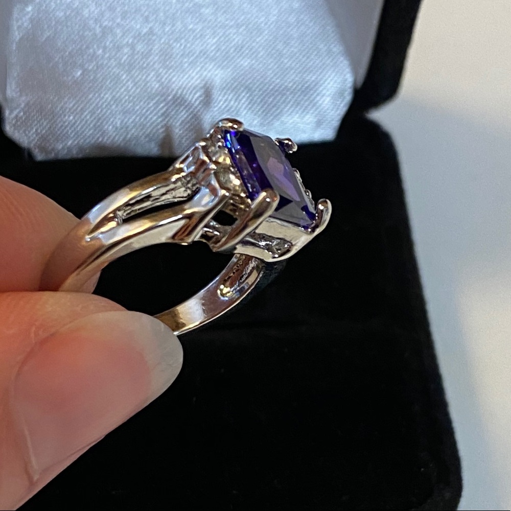 Sterling Silver Amethyst Emerald Cut Fashion Ring - Picture 7 of 11